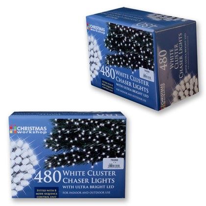 Christmas Workshop 480 LED White Chaser Cluster Light (Carton of 6)