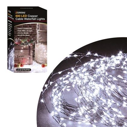 Christmas Workshop 600 Micro LED Black Waterfall Vine Lights- White (Carton of 12)