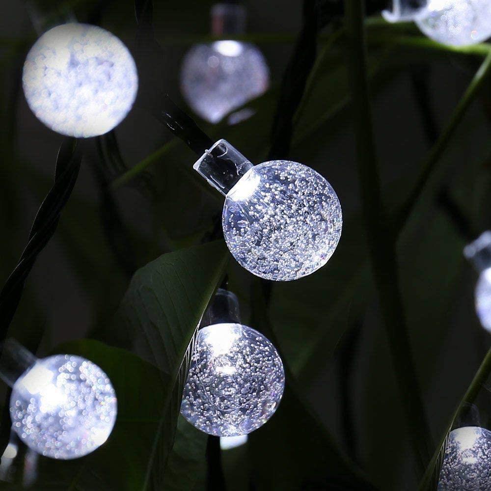 Planet Solar 30 White Crystal Ball Solar Powered String Lights 6m