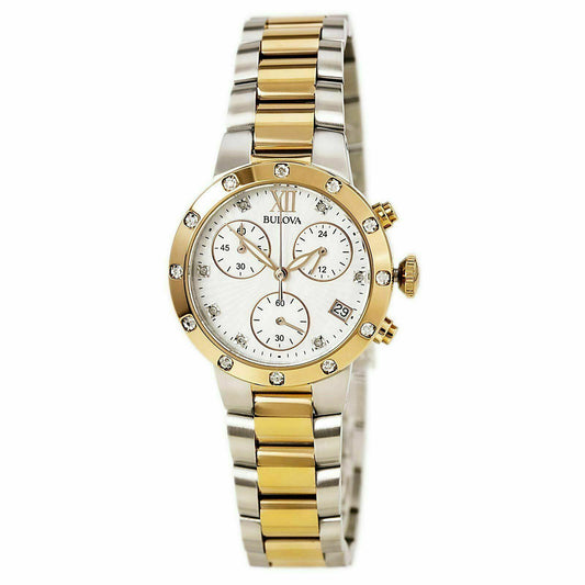 Bulova Ladies Chronograph Two Tone Diamond Bracelet Watch 98W210