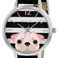 Tikkers Girls Analogue Black Striped case Leather Strap Sparkle Watch TK0174
