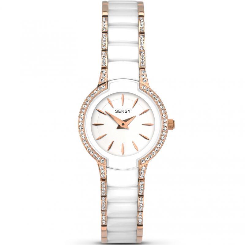 Seksy Ladies Fashion Design Diamond Case White Dial And Bracelet Watch 2381