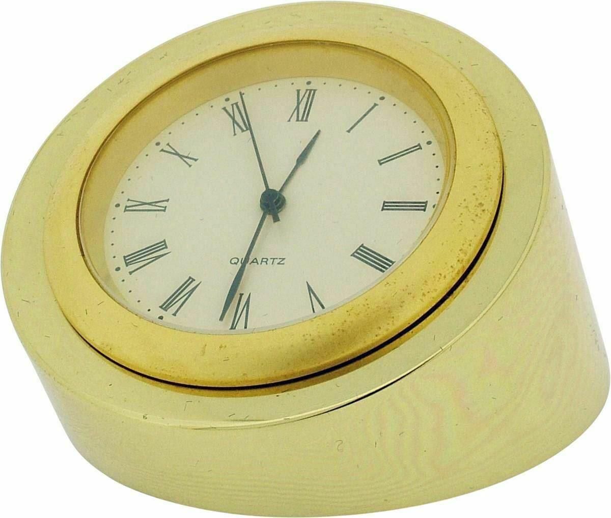 Miniature Clock Goldtone Metal Small Round Desk Clock Solid Brass IMP55 - CLEARANCE NEEDS RE-BATTERY