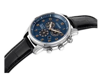 Citizen Mens Eco-drive Blue Dial Chronograph Black Leather Watch Bl5421-10l