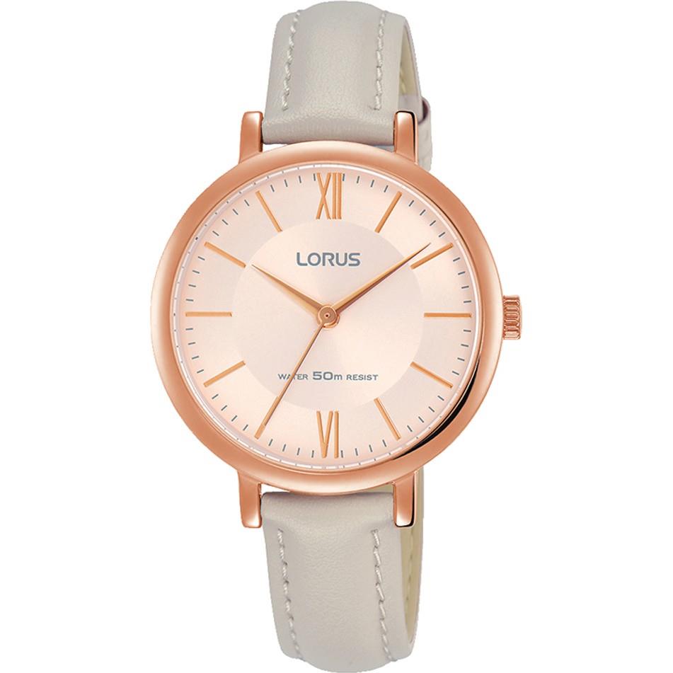 Lorus Ladies Elegant Beige Leather Strap Watch With Rose Gold Plated Case Rg264mx9