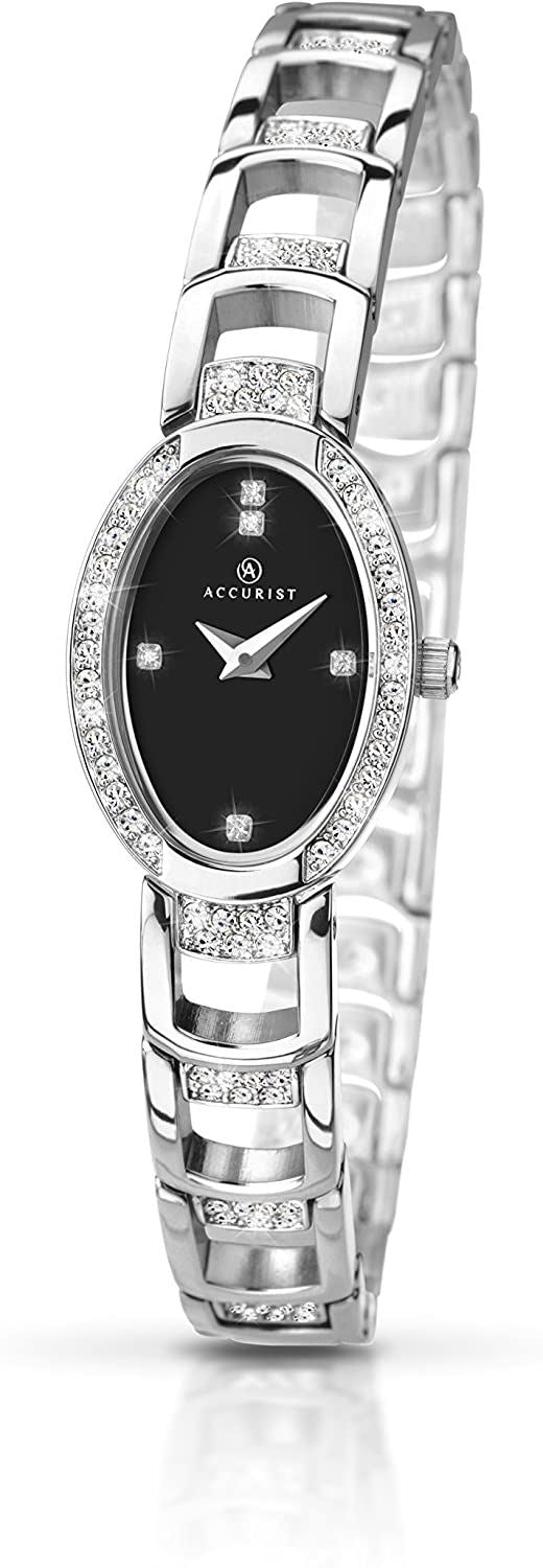 Accurist Ladies Fashion Black Oval Dial Bracelet Wristwatch 8035