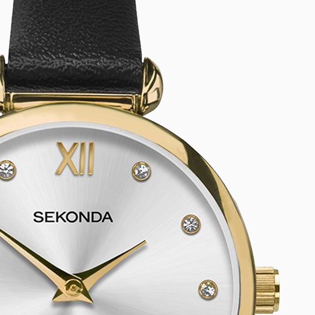 Sekonda Ladies Watch | Gold Case & Leather Strap With Silver Dial | 2784