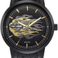 Harley-Davidson Men's Black Dial with a Gold Metallic Flame Design Watch 78A121