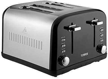 Tower Infinity 4-Slice Toaster Stainless Steel 1800w Black T20015BL