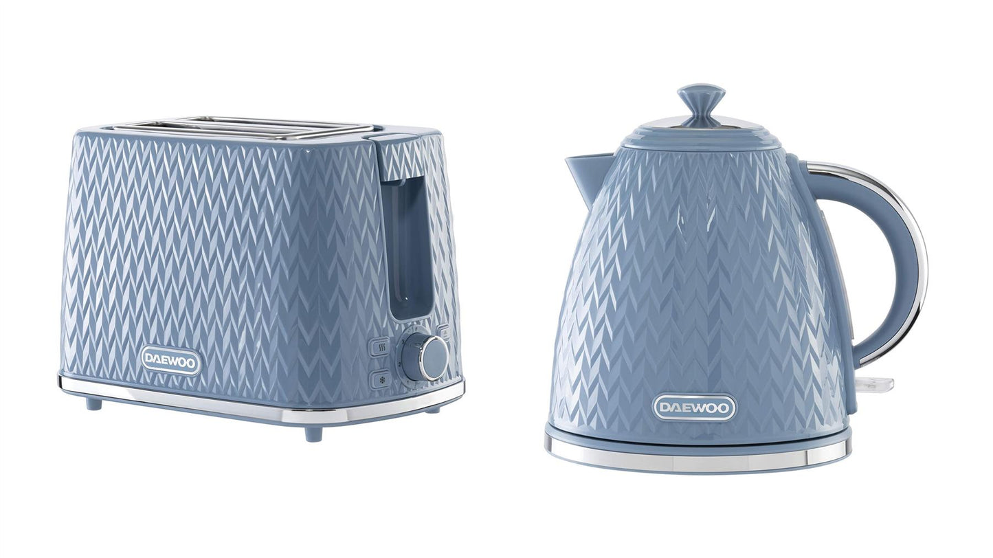 Daewoo Argyle Light Blue Kettle And Toaster Combo