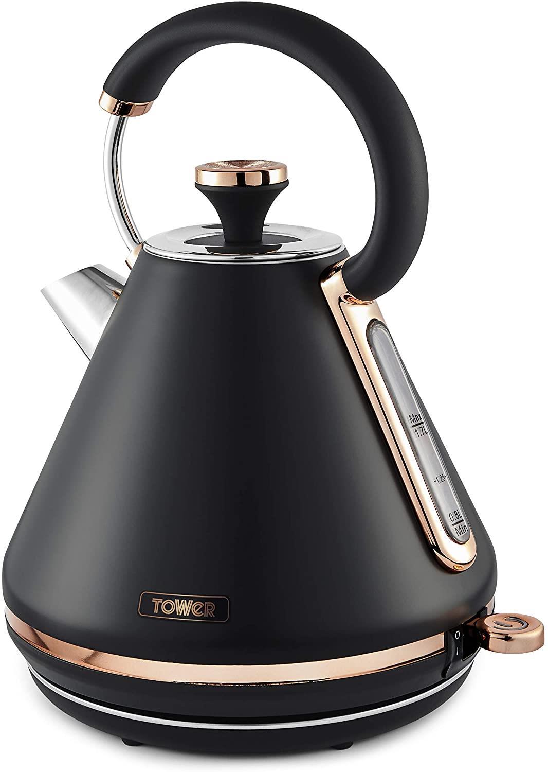 Tower Cavaletto Black/Rose Gold Kettle & Toaster Set