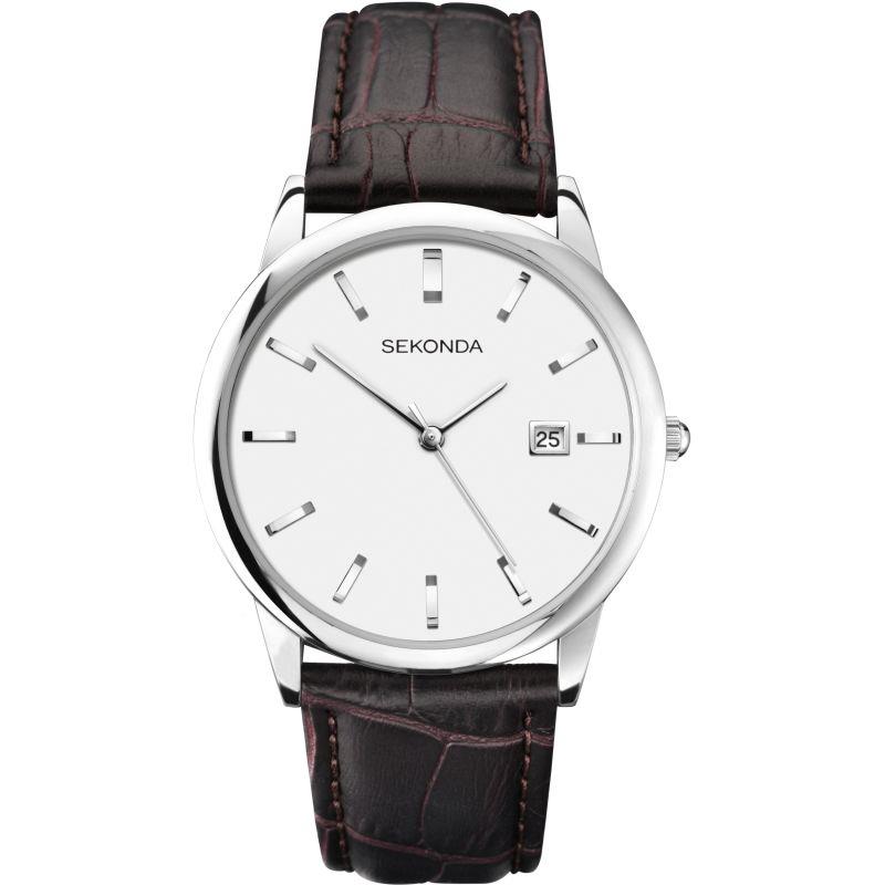 Sekonda Men's White Dial Brown leather Strap Watch 1010