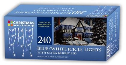 Christmas Workshop 240 LED Icicle Chaser Lights - Blue & White (Carton of 12)