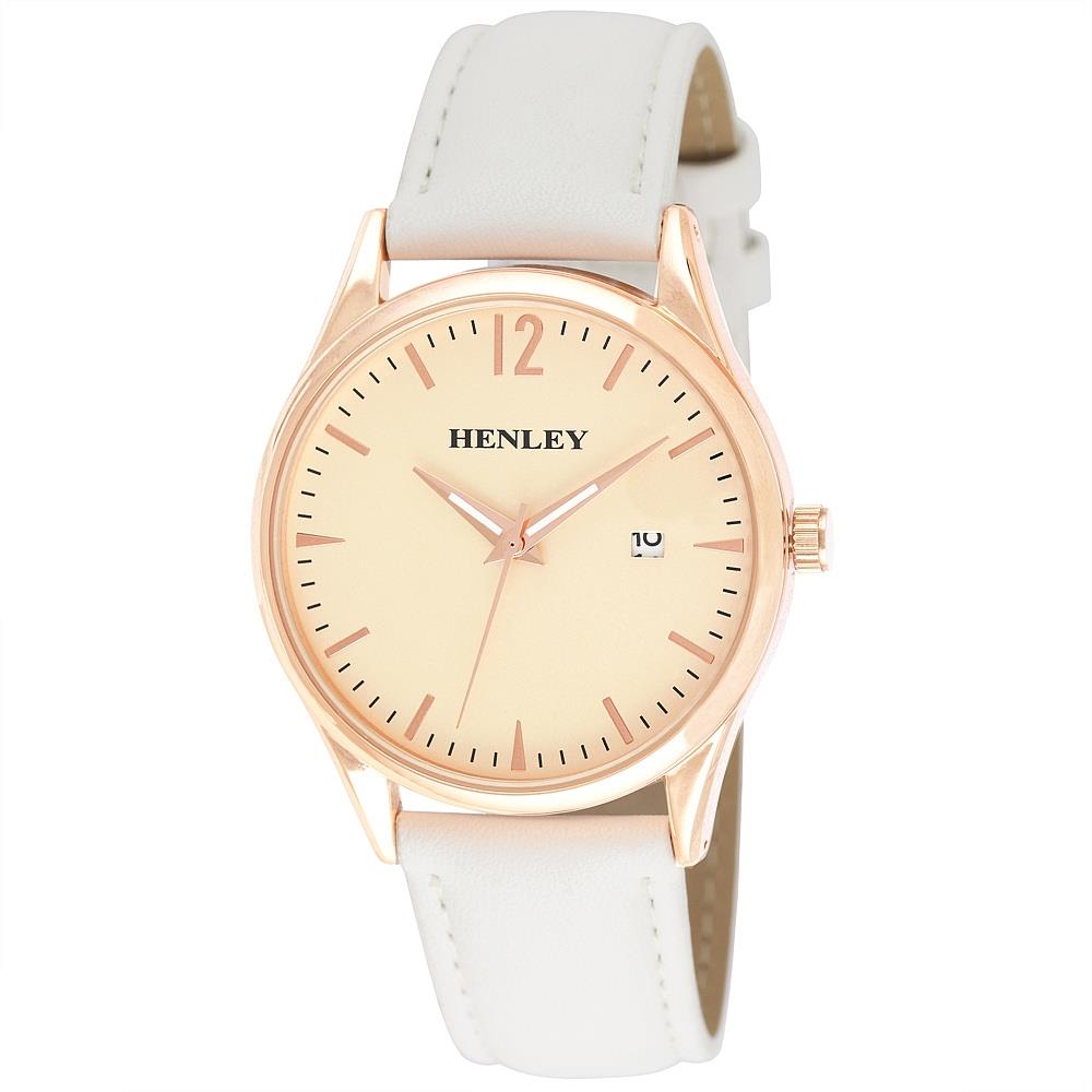 Henley Mens Basic Dated Minimal Leather Strap Watch H02164 Available Multiple Colour