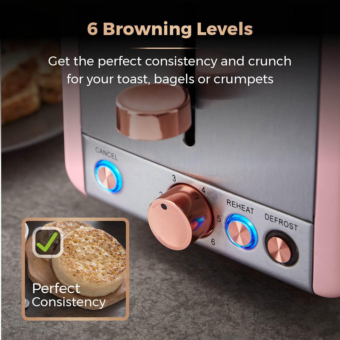 Tower Cavaletto 850W 2 Slice Stainless Steel Toaster - Pink / Gold