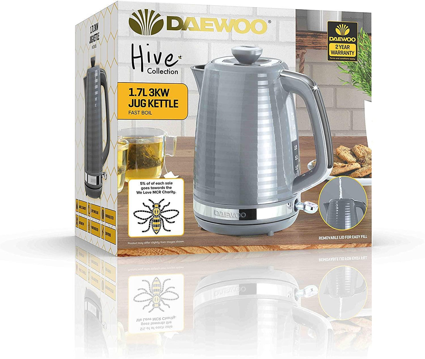 Daewoo Hive 1.7L 3KW Textured Kettle Grey
