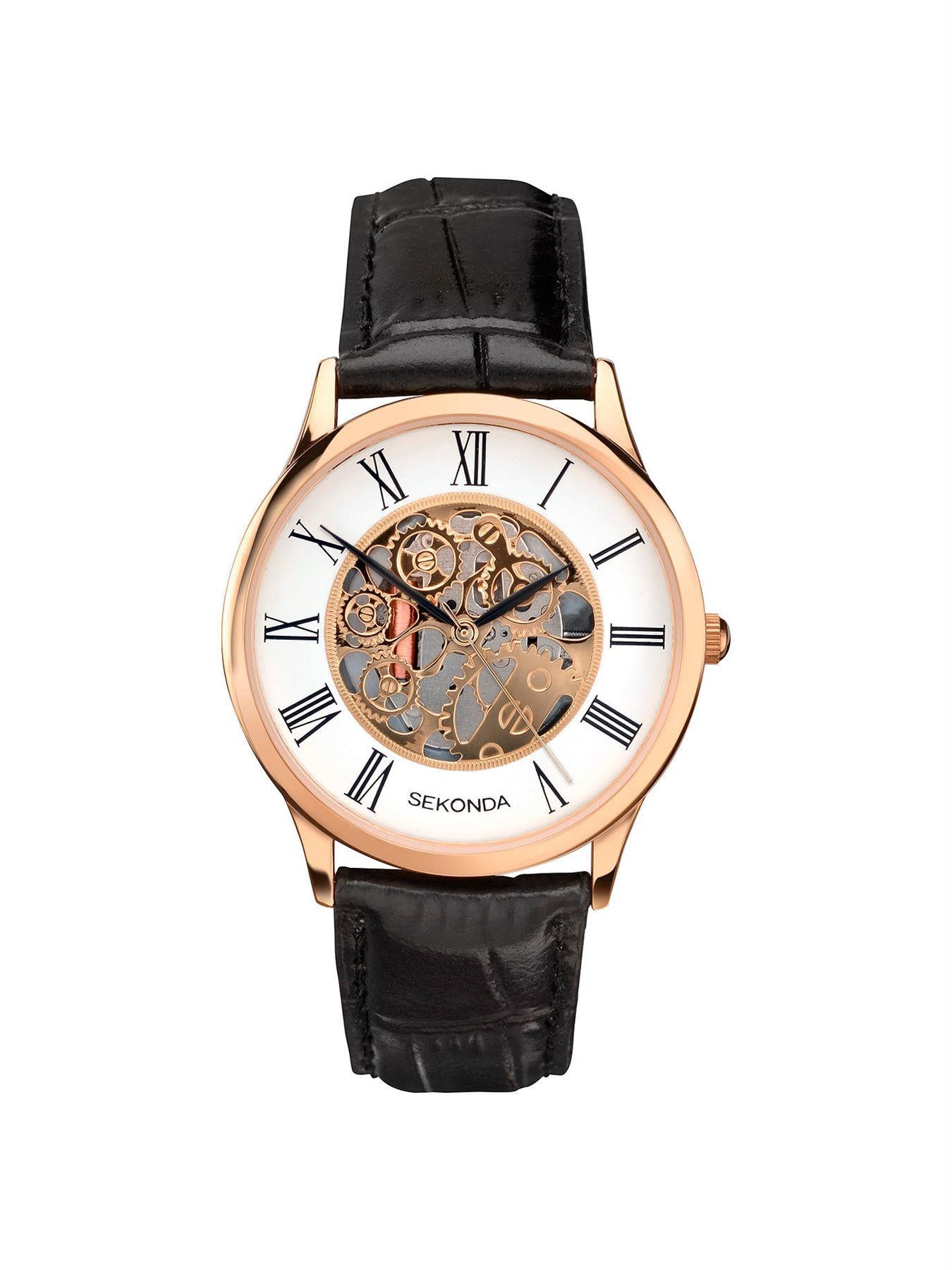 Sekonda Mens Fashion Skeleton Leather Strap Watch 1203
