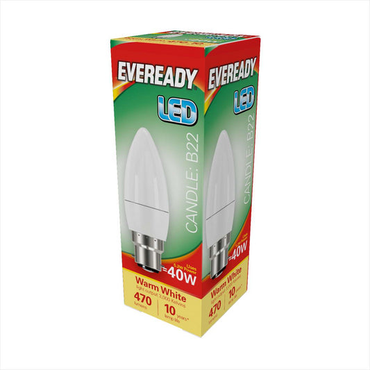 Eveready S13610 LED Candle Bulb 40w B22 (BC) 470lm 4.9W Warm White (Pack of 5)