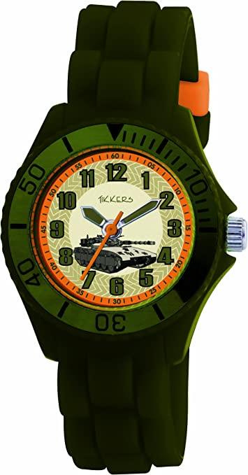 Tikkers Children's Green Rubber/Silicone Strap Army Tank design Watch TK0027