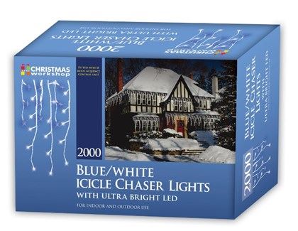 Christmas Workshop 2000 LED Icicle Chaser Lights - Blue & White (Carton of 2)