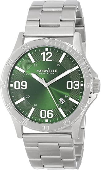 Caravelle New York Men's Green Dial Silver Stainless Steel Bracelet Watch 43B129