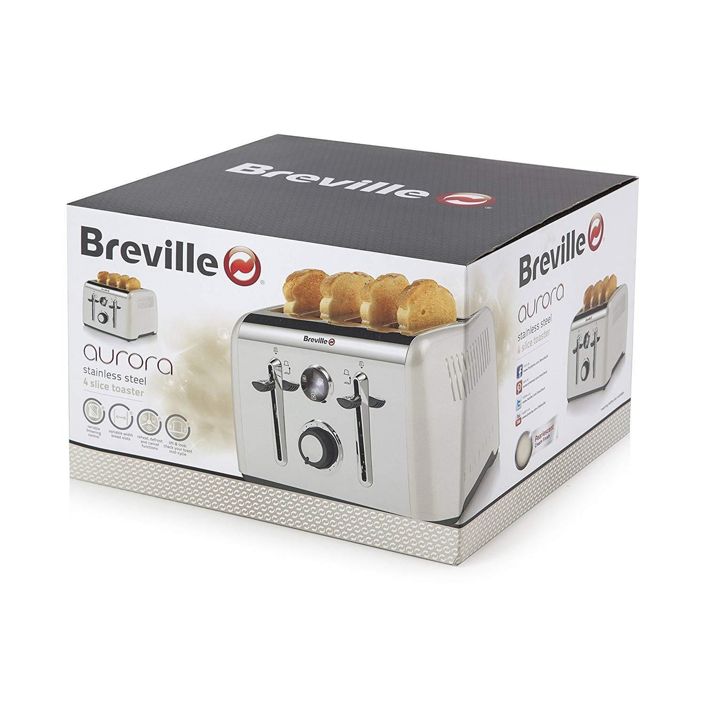 Breville Aurora 4 Slice Toaster, Cream VTT716