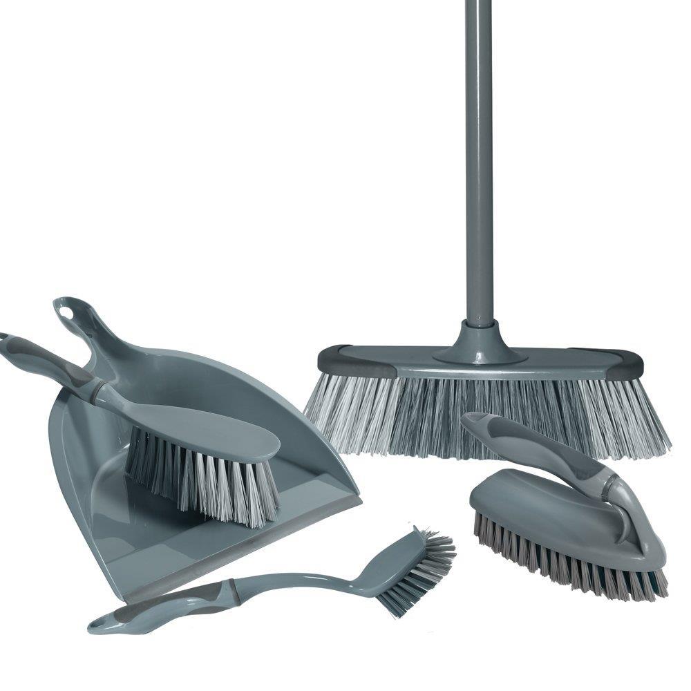 OurHouse 5pce cleaning set- Dustpan, Broom, Dish brush, Pole, Scrubbing brush SR22033