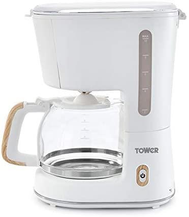 Tower Scandi 2 Slice Toaster, 1.7L Kettle & 1.25L Coffee Maker White & Wood Accents Combo Set
