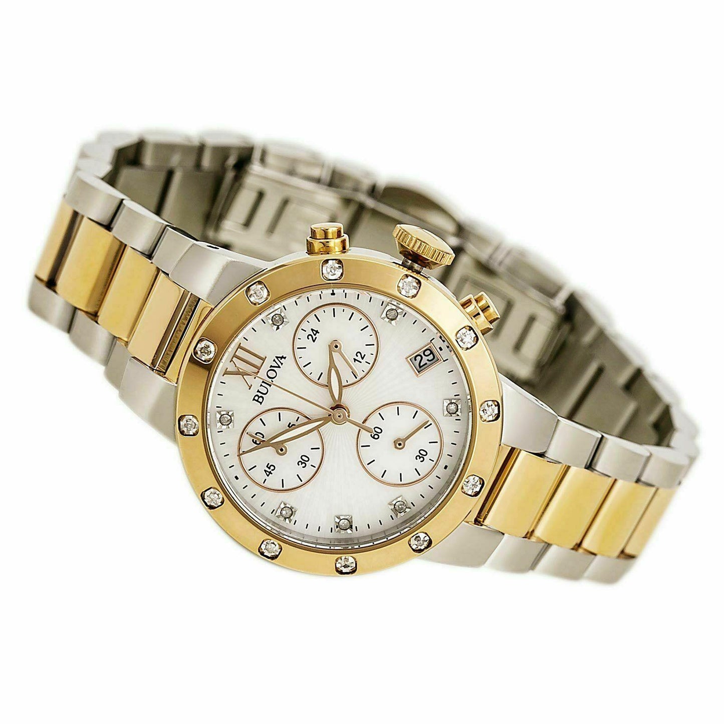 Bulova Ladies Chronograph Two Tone Diamond Bracelet Watch 98W210