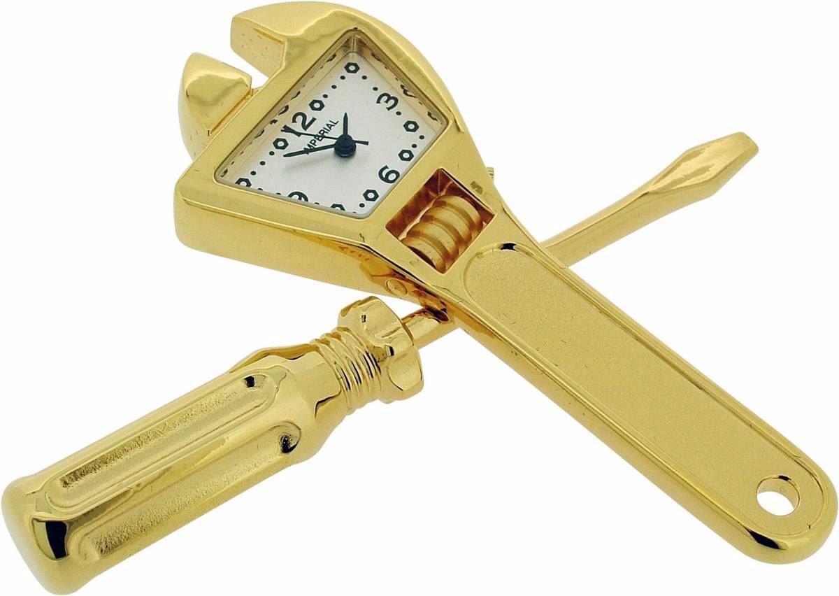 Miniature Clock Goldtone Tool Set Solid Brass IMP1033G- CLEARANCE NEEDS RE-BATTERY