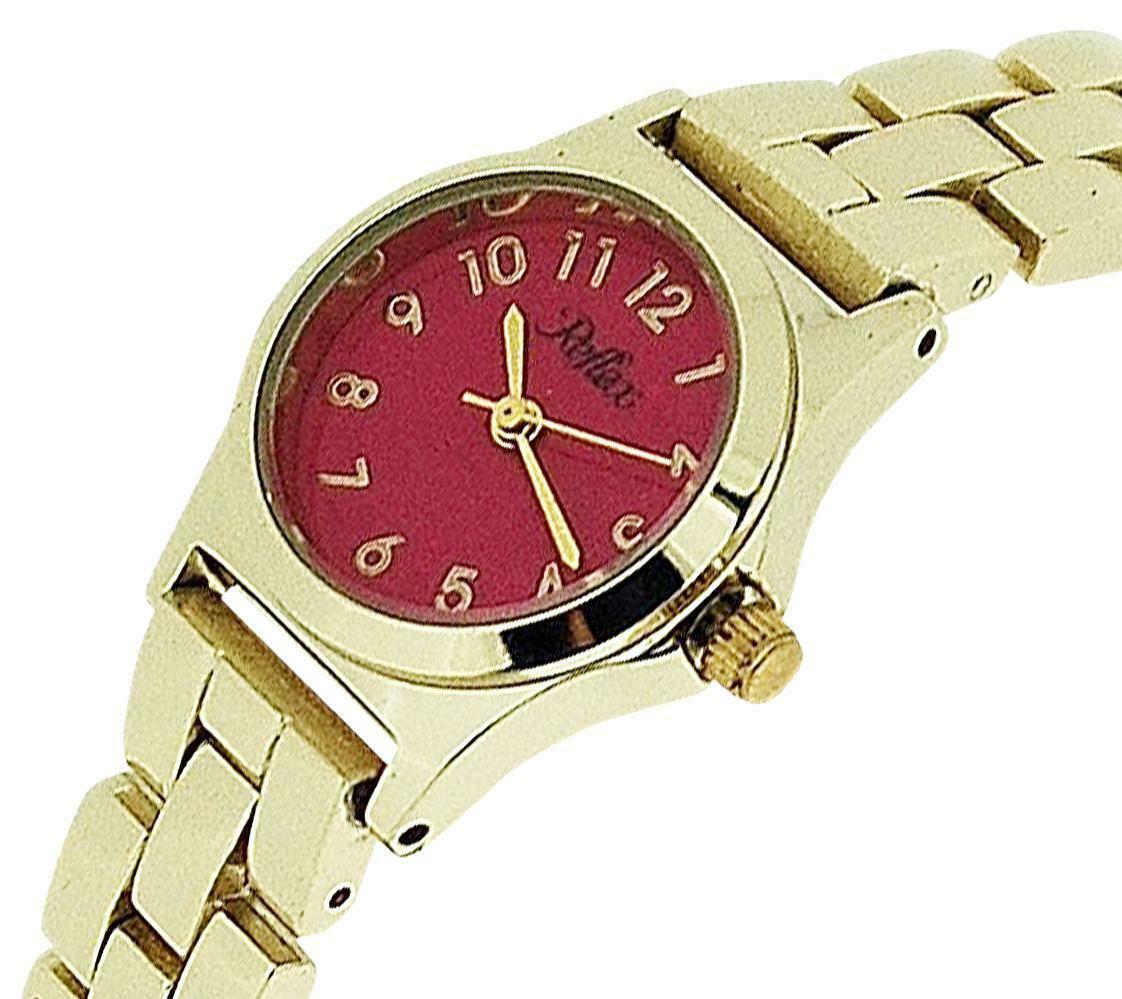 Reflex Ladies Metal Analogue Red Dial & Yellow Tone Metal Bracelet Strap Watch Lb110 - Needs Battery.