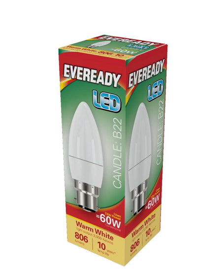 Eveready S17375 LED Candle Bulb 60w B22 (BC) 806lm 7.3W Warm White (Pack of 5)