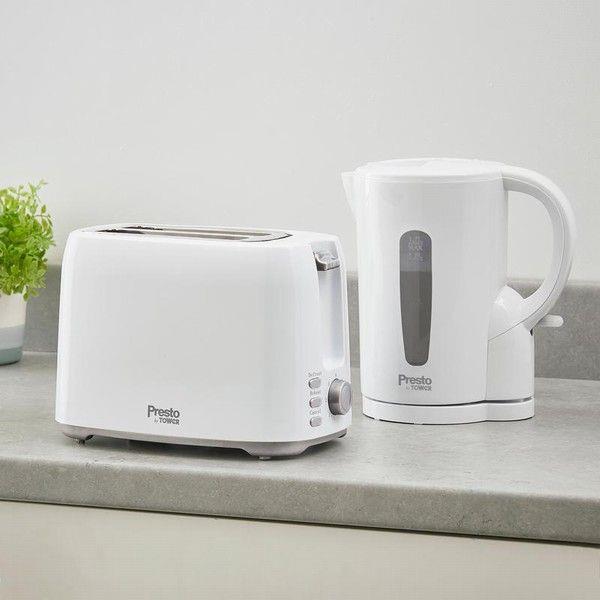 Tower Presto White 2 Slice Toaster and Tower Presto White Jug Kettle Set