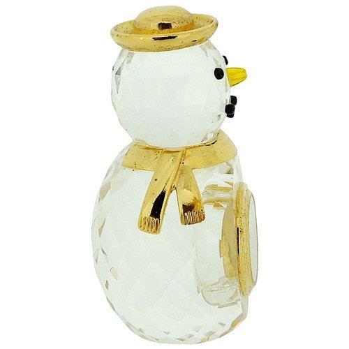 Miniature Clock Crystal Winter Snowman with Goldtone Solid Brass IMP515 - CLEARANCE NEEDS RE-BATTERY