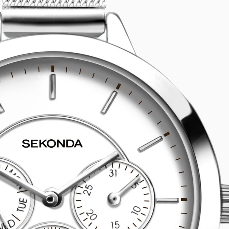 Sekonda Ladies Fashion Big White Dial Silver Plated Case Mesh Bracelet Watch 2367