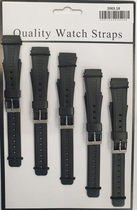 2003 5PK Black Rubber Watch Straps Available Sizes 12mm to 22mm