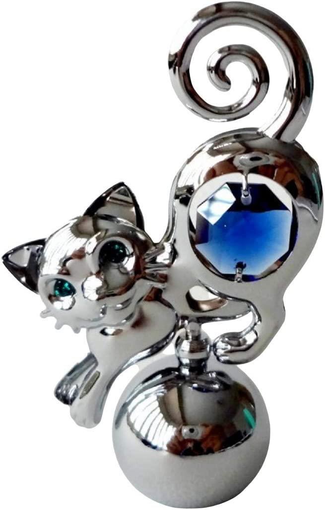 Crystocraft Cat Crystal Pet Ornament With Swarovski Elements Gift Boxed Blue Crystals Silver Chrome Plated Perfect Keepsake Collectors Gift Figurine