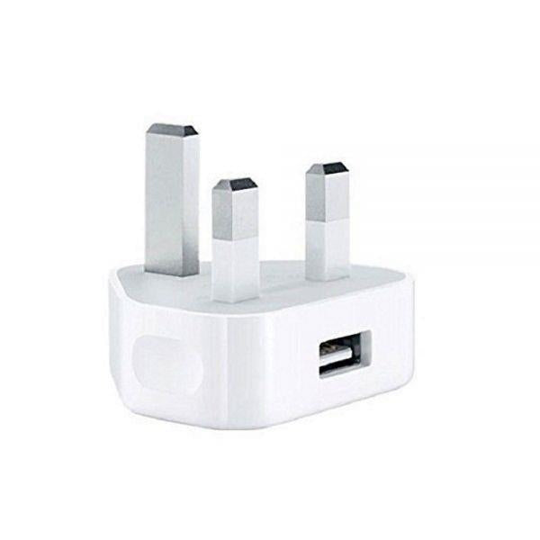 InTech 3 Pin USB Wall Power UK Mains Plug Charger Adapter- White