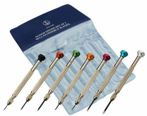 #1118 Screw Driver set of 7 Collet Type Reversible Blades Watch Tool