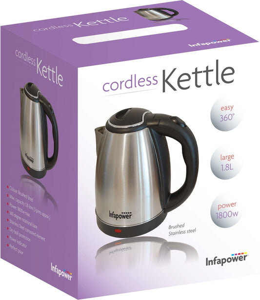 Infapower 1800w 1.8L 360 Cordless Brushed Stainless Kettle