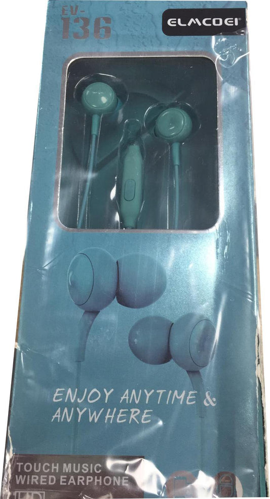 ELMCOEI Earphone Fashion and Comfortable for Iphone & Android EV136 Blue