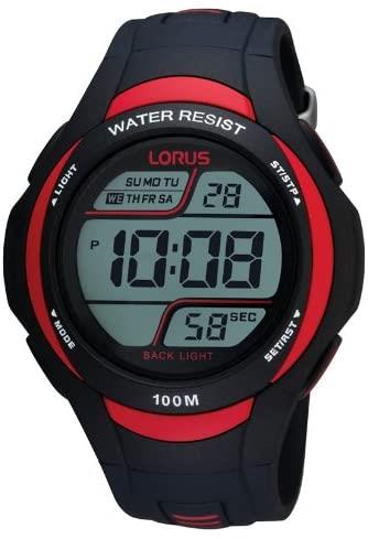 Lorus Mens Chronograph Digital Red/black Rubber Strap Watch R2307ex9