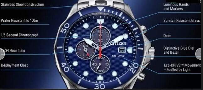 Citizen Men's Eco-Drive Chronograph Blue dial Stainless steel Bracelet Watch CA0540-56L