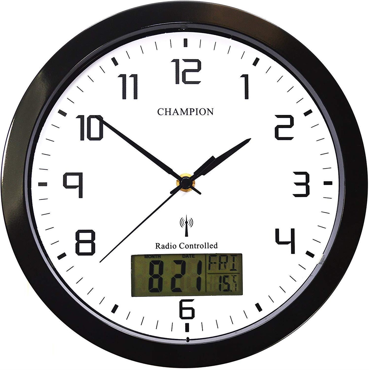 Champion 25cm MSF Radio Controlled Quartz wall clock Black WLD1RC