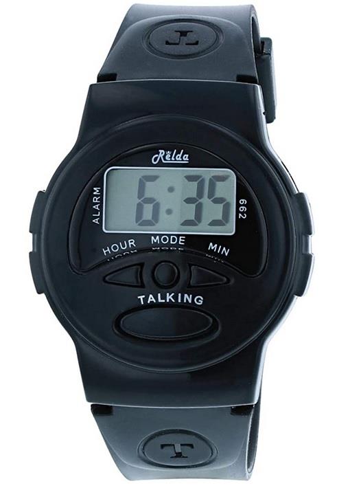 Relda Mens Ladies digital English Talking Black Plastic Strap Alarm Watch REL133A