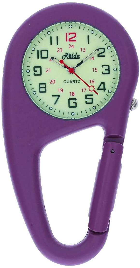 Relda Clip On Doctors Nurses Ladies Mens Unisex Carabiner - Luminous Pocket Fob Watch REL-L Available Multiple Colour