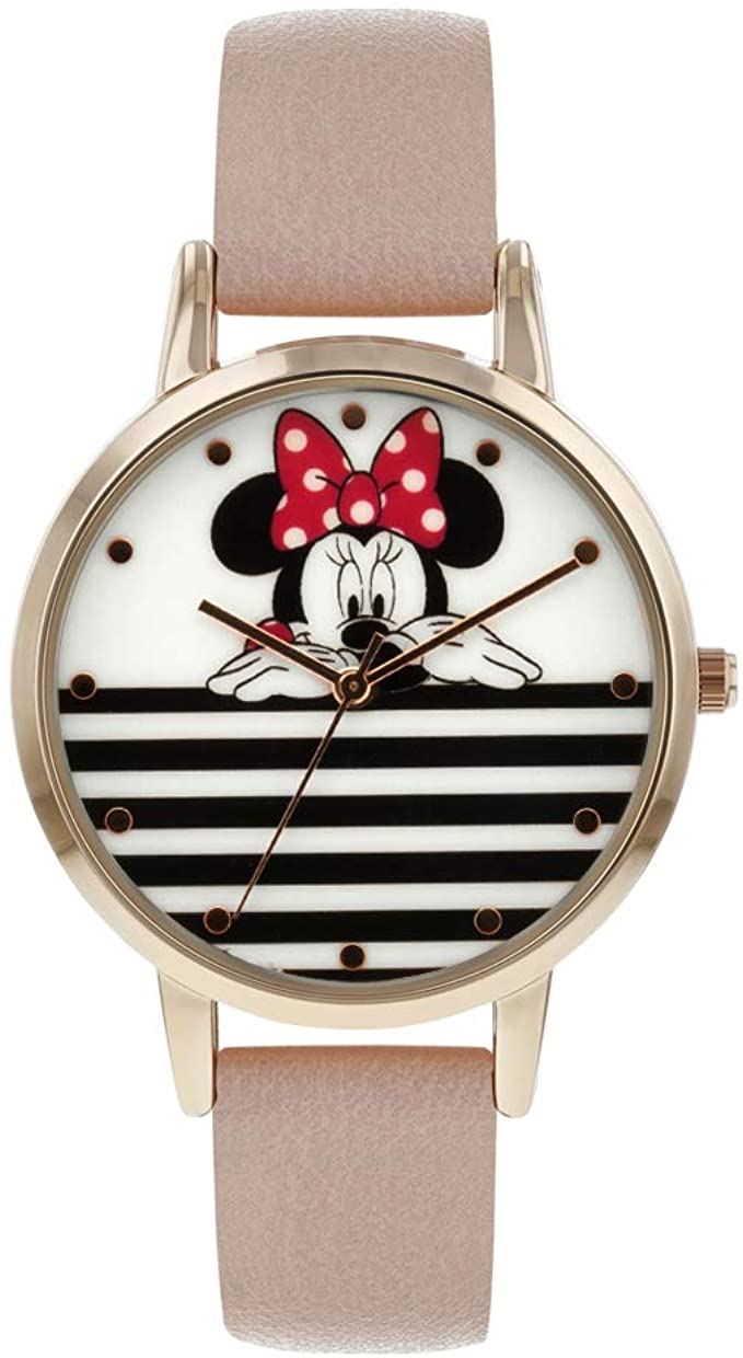 Disney Minnie Mouse Girls Analogue Classic Beige Leather Strap Watch MN5102