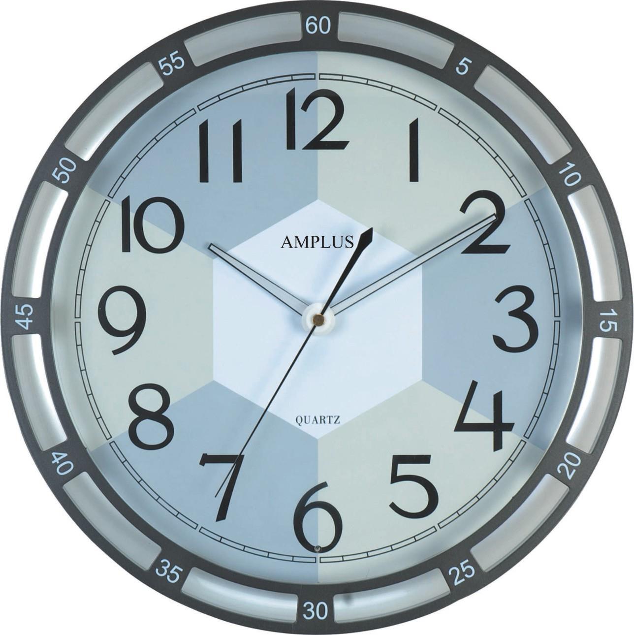 Amplus 34cm Diameter Quite Sweep Second With Night Sensor Metallic Silver Bezel Big Bold Numbers Wall clock PW176-1730S