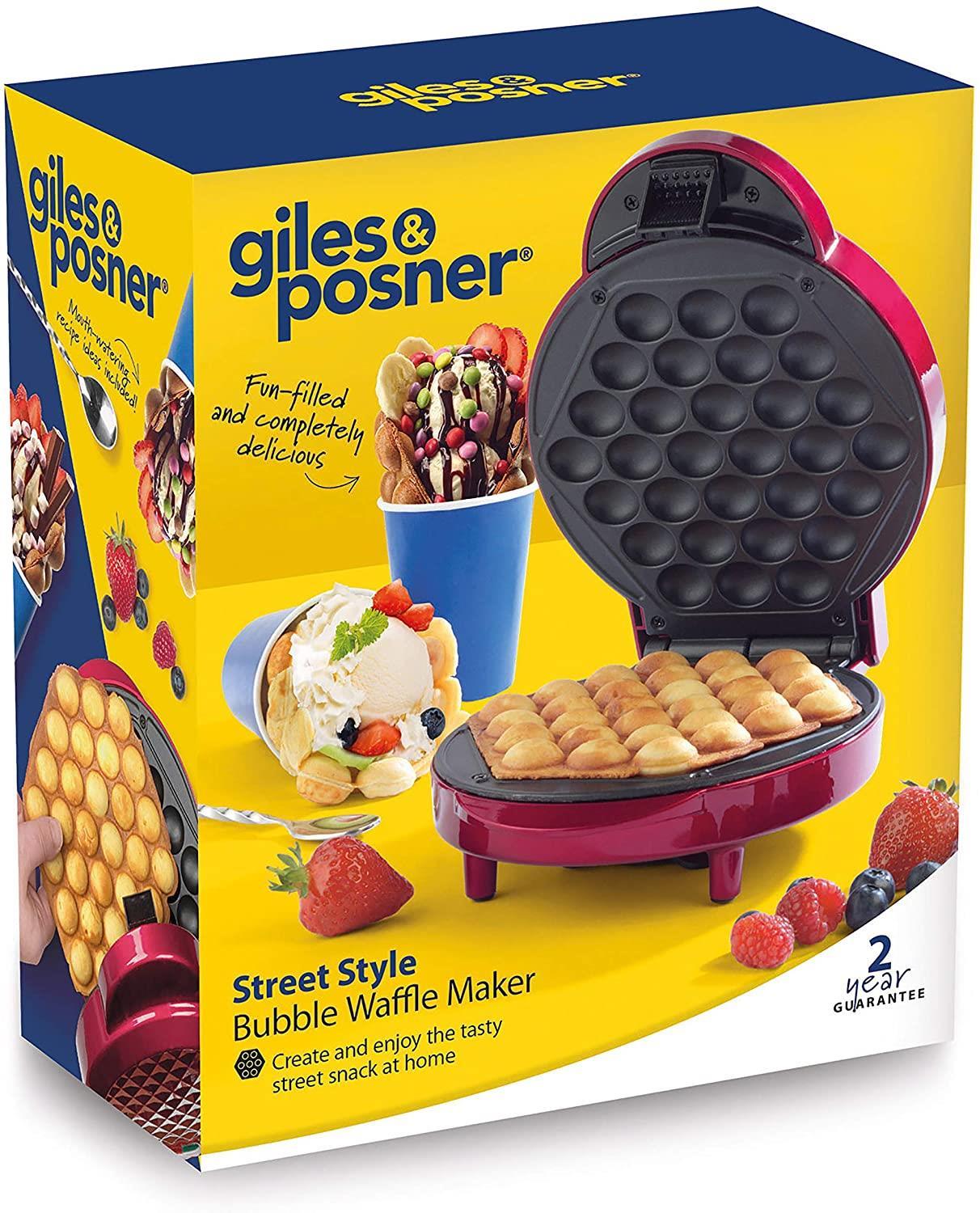 Giles & Posner Electric Bubble Waffle Maker Machine- Red