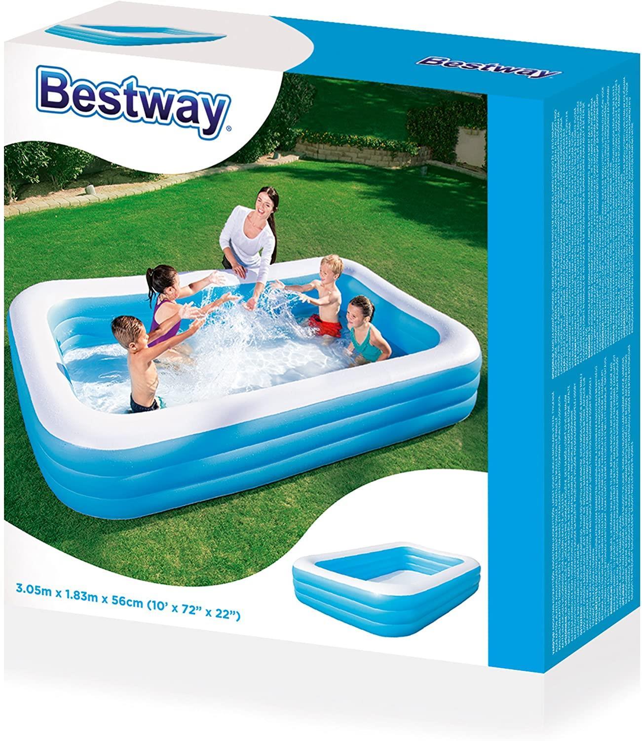 Bestway Inflatable Rectangular Family Swimming Paddling Pool 10'X 72 " X 22" Blue